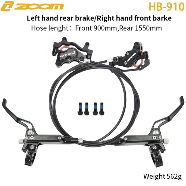 ZOOM HB-910 Hydraulic Brake for MTB Bike 4 Pistons Ultra-light Two-way Braking 900-1550mm Front Rear Hydraulic Brakes Bicycle