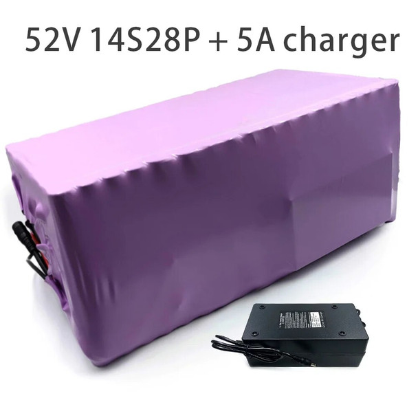With 5A charger 98Ah 14S28P 52V 48V battery e-bike ebike electric bicycle Li-ion customizable 300x290x150mm