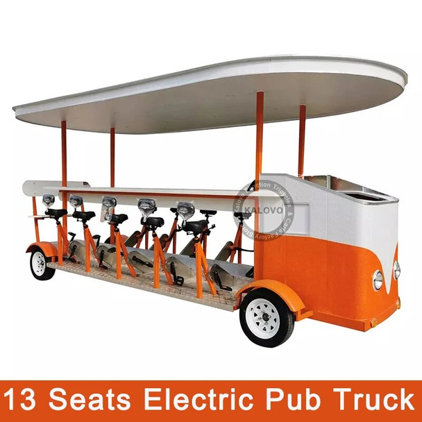 Luxury Pedal Pub Truck For 13 Person 4 Wheel Electric Pub Electric Beer Party Bike Sightseeing Bus
