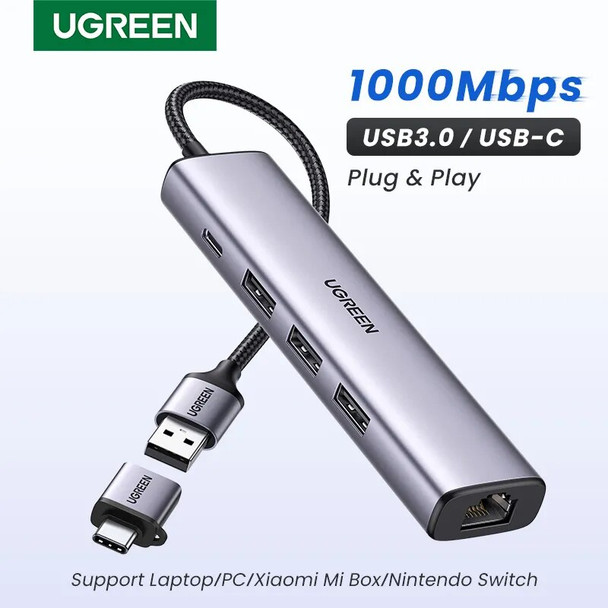 UGREEN USB Ethernet USB 3.0 2.0 to RJ45 HUB for Computer Xiaomi Mi Box 3/S Set-top Box Ethernet Adapter Network Card USB Lan