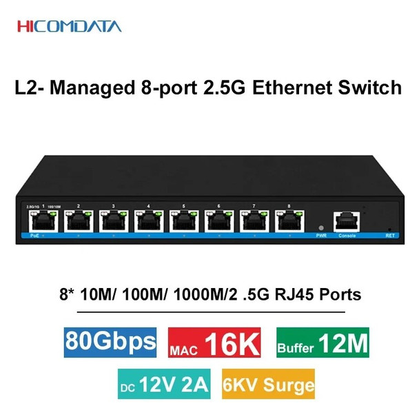 L2- managed 2.5G 8/5 Port ethernet Network Switcher Hub Internet Splitter plug and play fanless