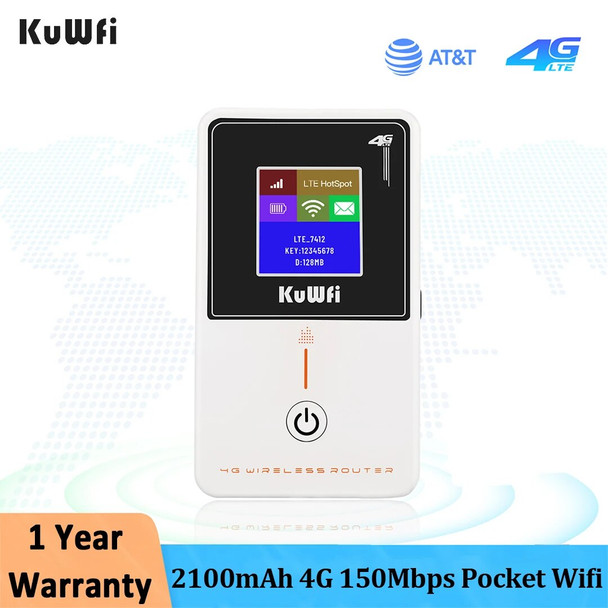 KuWFi 150Mbps 4G LTE Router Mini Outdoor Hotspot Pocket Wifi Portable Mobile WI-FI High Speed Internet Wireless Router 2100mAh