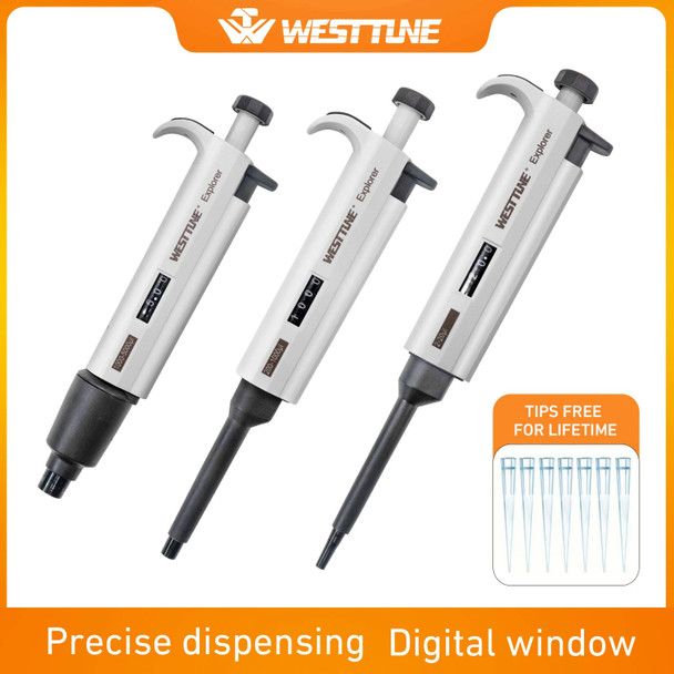WESTTUNE Plastic Micro Pipette Gun Lab Single Channel Pipettor Adjustable Volume Dropper Micropipette Half Autoclavable with Tip