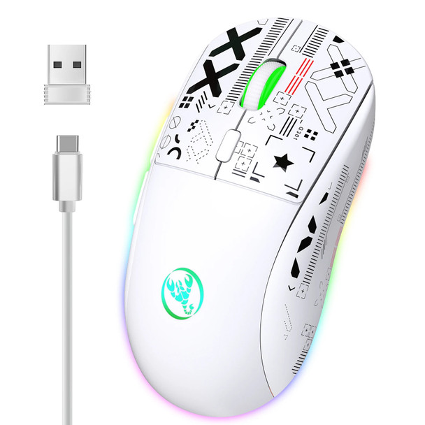hxsj T90 2.4G Wireless Mechanical Mouse RGB Gaming Mouse Ergonomic 10 Million Keystroke 3600DPI Mouse 11 RGB Lighting Modes Mice