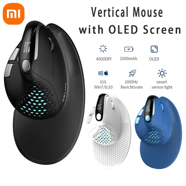 Xiaomi M618XSD Seeker Ergonomic Vertical Mouse with OLED Screen 4000DPI Rechargeable 1000mA Removable Back Cover For Computer PC