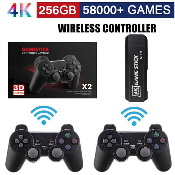 GD10 Game Stick 256G 4K HD Video Game Console Double Wireless 2.4G Controller Retro Console 58000 Games For PSP Christmas Gift