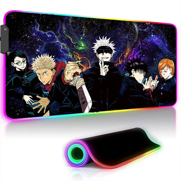 Jujutsu Kaisen Anime Large RGB Mousepad XXL Laptop Office Rubber Soft Desk Mat Computer Keyboard Accessories Game LED Mouse Pad
