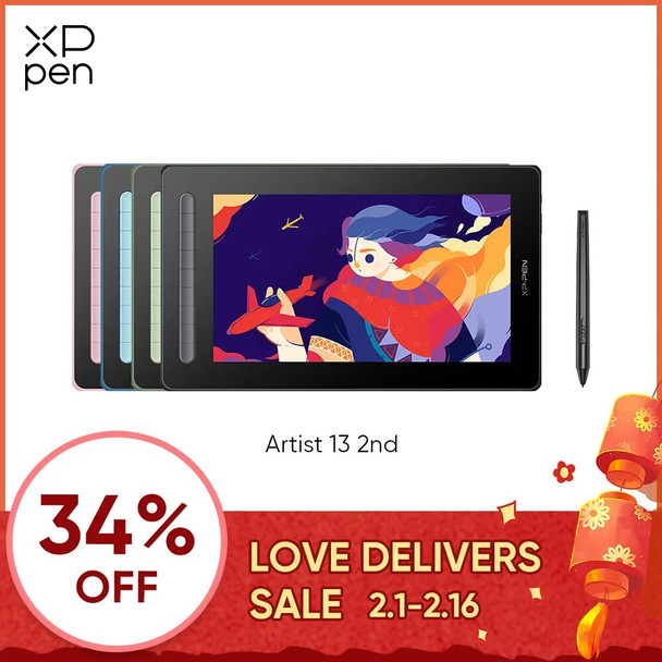 XPPen Artist 13 2nd Gen Graphic Tablet Monitor with 130% sRGB 9 Shortcut Keys 13.3 Inch Pen Display Support Android Windows Mac