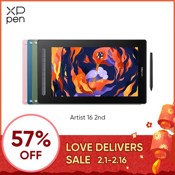 XPPen Artist 16 Graphic Tablet Monitor Drawing Pen Display 127% sRGB X3-powered Stylus 10 Keys Tilt Support Windows Mac Android