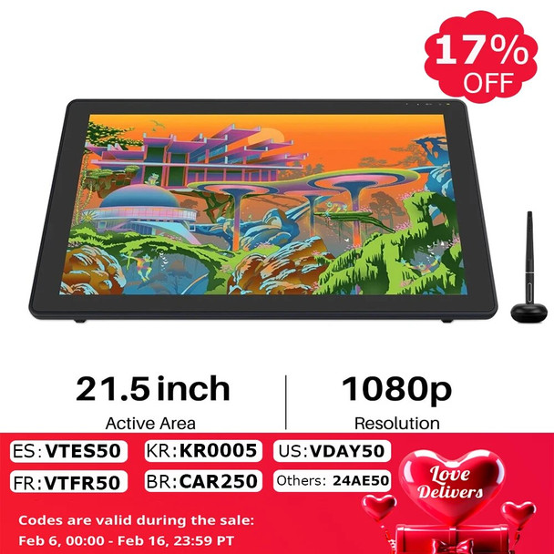 21.5 Inch Huion Graphics Tablet Monitor Kamvas 22 Plus 140%sRGB Drawing Tablet Support Linux MacOS Laotop Android USB3.1 DP1.2