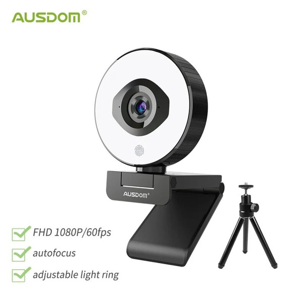 Wu-AUSDOM AF660 FHD 1080P 60FPS Webcam Autofocus 75 Degree Stream Cam With Adjustable Right Light Free Tripod For Live Streaming