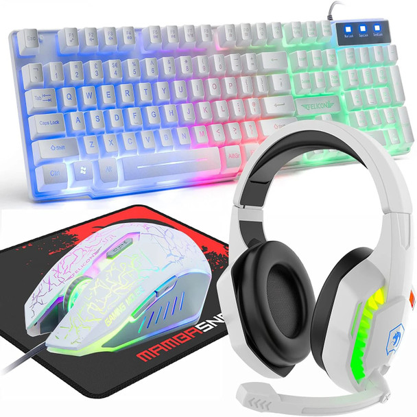 Wired Gaming Keyboard and Mouse Headset Combo RGB Backlit Wired Keyboard,Over Ear Headphone with Mic,Rainbow Backlit Gaming Mice