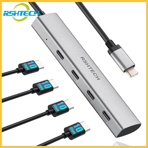 RSHTECH USB C Hub 10Gbps 4-Port USB 3.1/3.2 Gen2 Hub Portable Splitter Aluminum USB Type C to USB C Adapter for MacBook Laptop