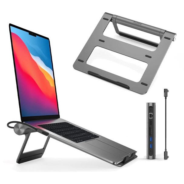WiWU 8 in 1 USB-C Docking Station for MacBook/Laptop PD100W Universal Laptop Stand with Docking Station Type C Port Hub for Mac