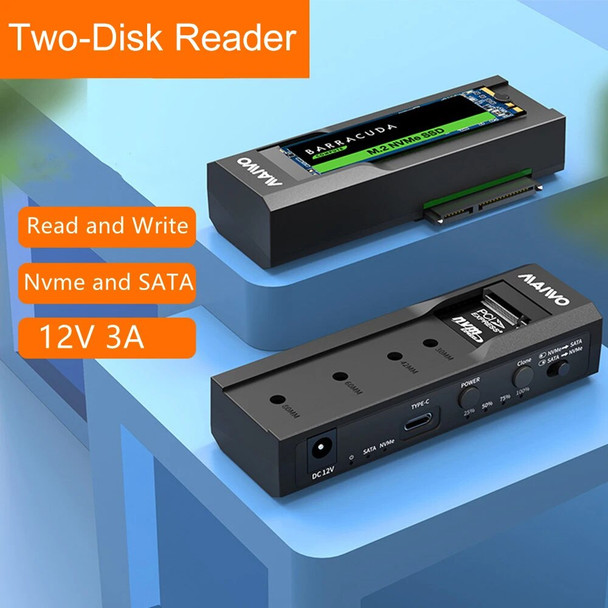 Dual bay m.2 Nvme Case and SATA Hdd Docking Station Type C 3.1 Docking Station 2.5"/3.5" hdd enclosure clone Duplicator function