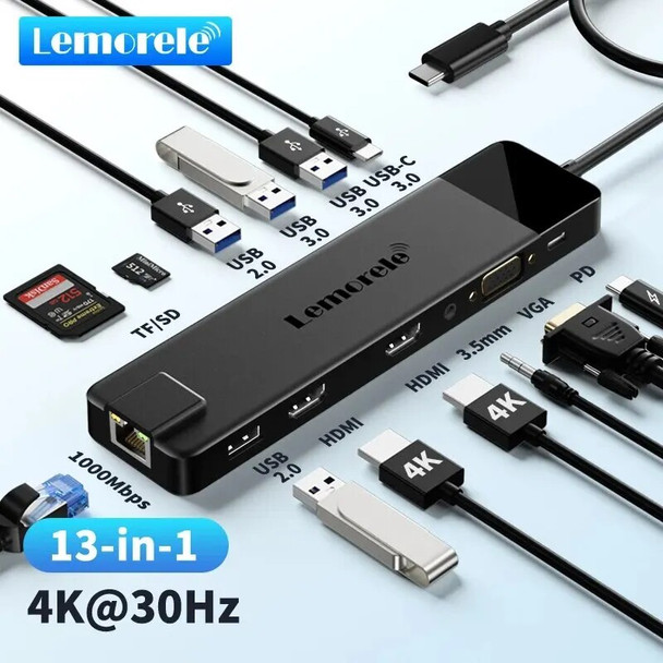 4K USB Hub USB C to Dual HDMI VGA Gigabit Docking Station USB 3.0 VGA Adapter SD Card Readers for Windows Laptop