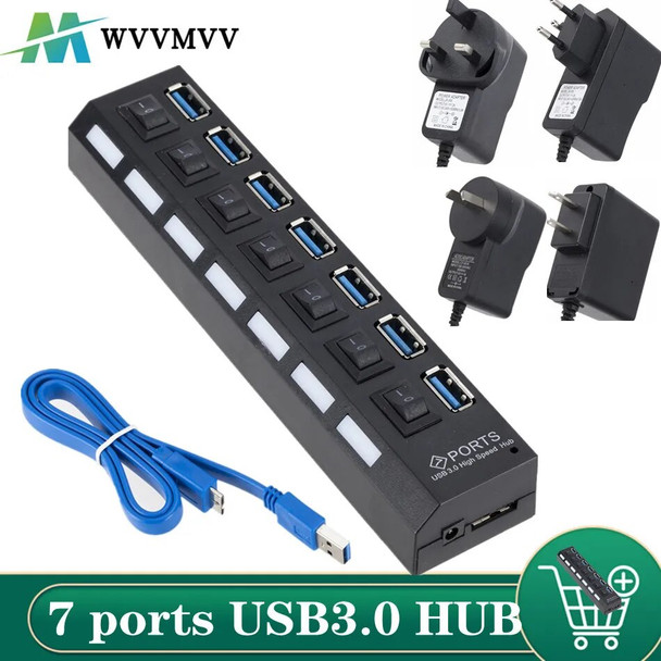 USB 3.0 Hub USB Hub 3.0 Multi USB Splitter 3 Hab Use Power Adapter 7 Port Multiple Expander 2.0 USB3 Hub with Switch for PC