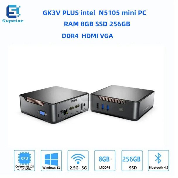 GK3V pro Intel N5105 Mini PC ddr4 RAM 8G SSD 256G support VGA 4k hd WIFI5 BT4.2 Desktop Gaming mini office Computer