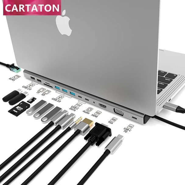 Hot Selling 14 in 1 type c Hub HD 4K SD Card Reader usb c hub PD Charging for Macbook Pro ethernet usb c hub