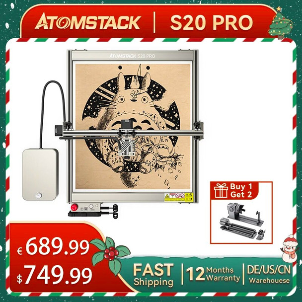 ATOMSTACK S20 A20 Pro 130W Laser Engraving Machine with Air Assist 400*400mm Fixed-Focus Offline Engraving CNC Router 3D Printer