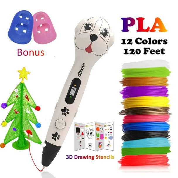 Dikale 3D Printing Pen Cute Dog Impresora 3D Imprimante LCD 3D Pen Printer Pencil Canetas PLA Filament DIY Christmas Hobbies Toy