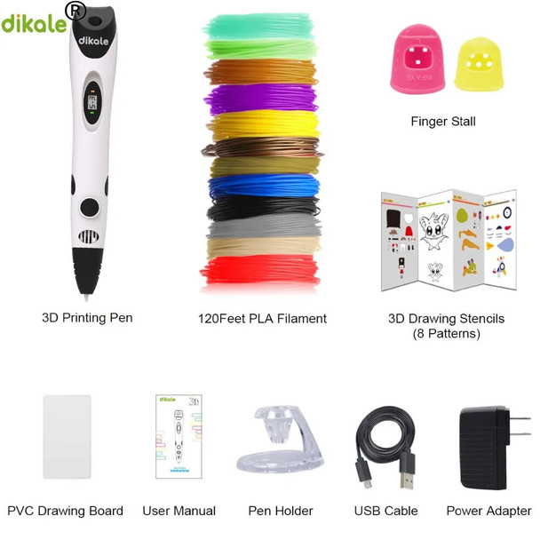 Dikale 3D Pen 3D Drawing Pen Non-Clogging White Newest Version Printing Printer Pencil Bonus Stencils eBook for Kids Adults Gift