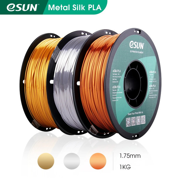 eSUN Silk PLA Filament 1.75mm Metal Silk PLA 3D Printer Filament 1KG (2.2 LBS) Spool 3D Printing Materials for 3D Printers