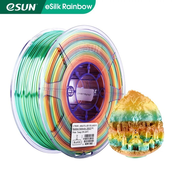 eSUN Silk PLA Filament 1.75mm Rainbow Multicolor Silk PLA 3D Printer Filament 1KG 2.2LBS Spool 3D Printing Material for 3D Print