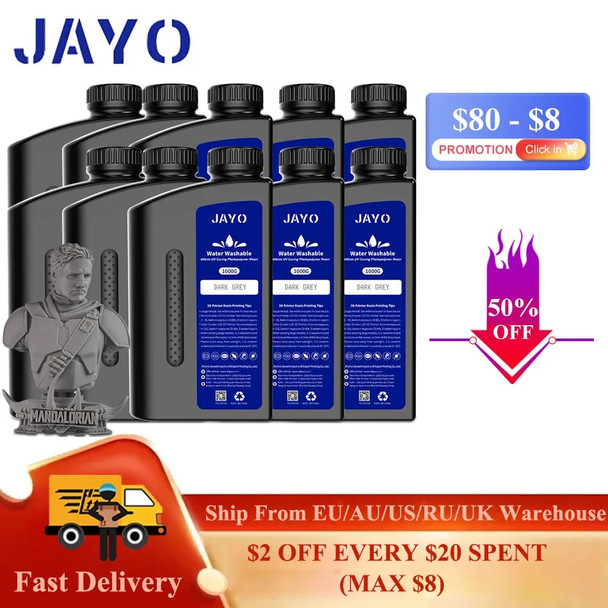 JAYO 3D Resin Water Washable Liquid 1KG Water-Wash Resin 405nm For LCD UV-Curing Rapid 3D Printing Material