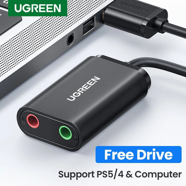 UGREEN Sound Card USB Audio Interface 3.5mm Microphone Audio Adapter USB Sound Card for PC PS4 5 Headset External Sound Adapter