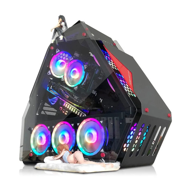 Open ATX M-ATX Motherboard Computer Cases Double Side Transparent DIY Desktop Gaming Case With 9*120MM Mute RGB LED Fan Cooling