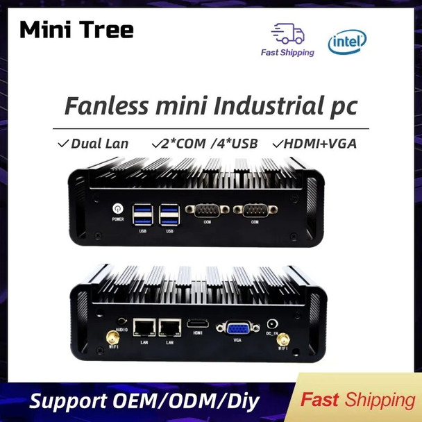 Mini Tree Cheap Fanless Industrial PC i3 5005U 8130U i5 4200U Barebone System 2*LAN 2*COM HDMI VGA 4*USB3.0 Micro Computer Host