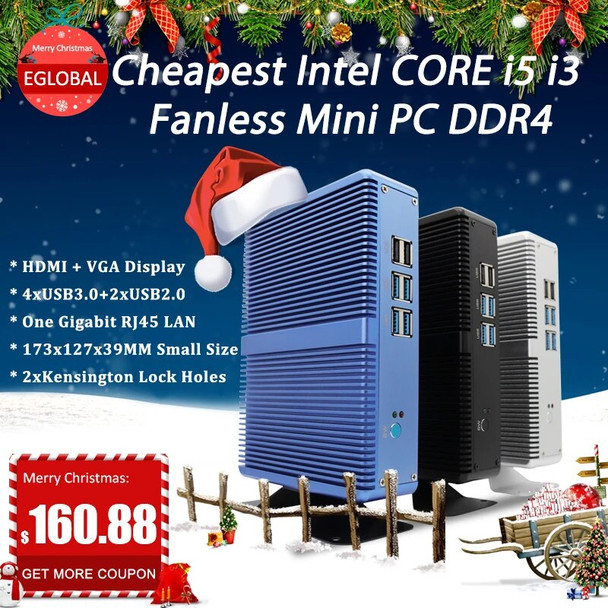 2021 New Intel Core i5 7200U Fanless Mini PC Windows 10 Pro Barebone Computer DDR4/DDR3 2.4GHz 4K HTPC WiFi HDMI VGA