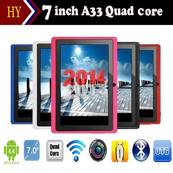 High quality 7 inch 2800 mah Dual camera android 4.4 Allwinner A33 quad core Q88 tablet pc 9 colors 20pcs/lot DHL Free Shipping