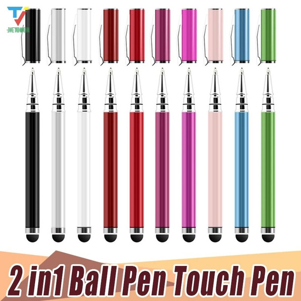 1000pcs/lot new Colorful 2 in 1 Capacitive Touch Screen Stylus With Ball Point Pen for Touch Screen
