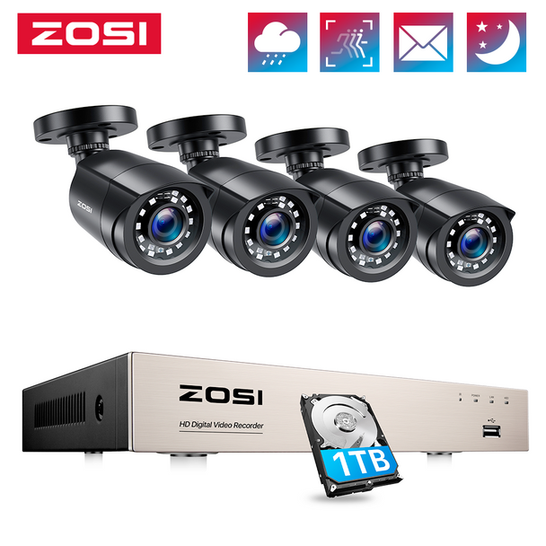 Zosi 8ch 1080p Cctv System Outdoor,5mp Lite Video Dvr With 4/8pcs 2mp