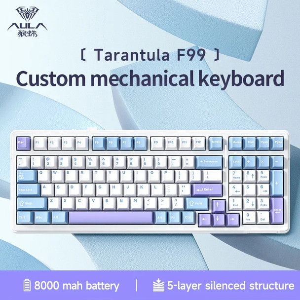 Aula F99 Mechanical Keyboard Gasket PBT Hot Plug Three Mode 2.4g Wireless Bluetooth Game Customization Keyboard 8000mah