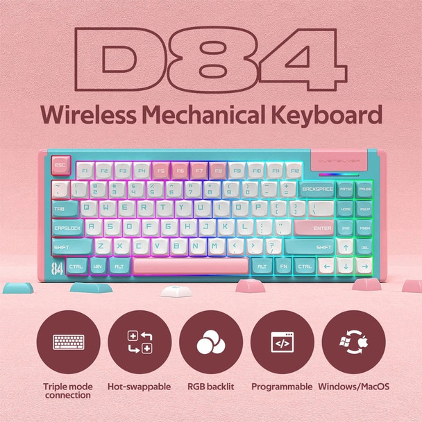 Dustsilver D84 Pink milk shake Wireless Mechanical Keyboard Optical Hot-Swappable Switch RGB Backlit for Mac Windows