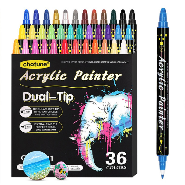 12/24/36 Colors Double Headed Acrylic Marker Waterproof Art Painting Supplies School Stationary Appliable for Fabric Wood Glass