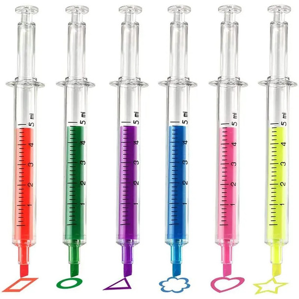 210Pcs Kawaii Novelty Nurse Needle Syringe Shaped Highlighter Marker Marker Pen Stationery School Supplies