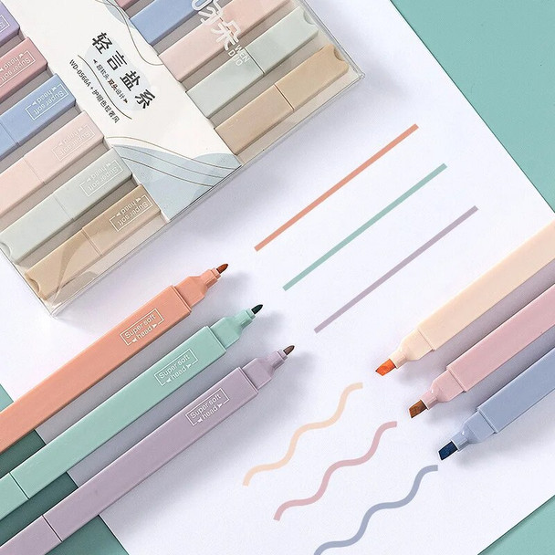 4/6PCS Kawaii Candy Color Double Tip Highlighter Pens Pastel Highlighters Stationery Markers Aesthetic Stationary Supplies Pen