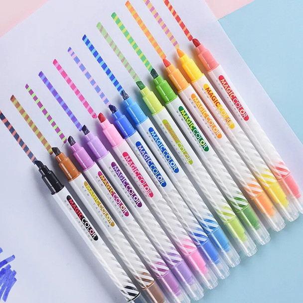 12 Colors Magic Changing Fluorescent Painting Pen Student DIY Double Head Marker Hand Account Paintbrush Office School Supply