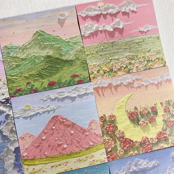 40PCS/Lot Beautiful Oil Painting 3D Scenery Sticker Home Decoration Tablet Memo Posted Paper Notepad Self-adhesive Notes