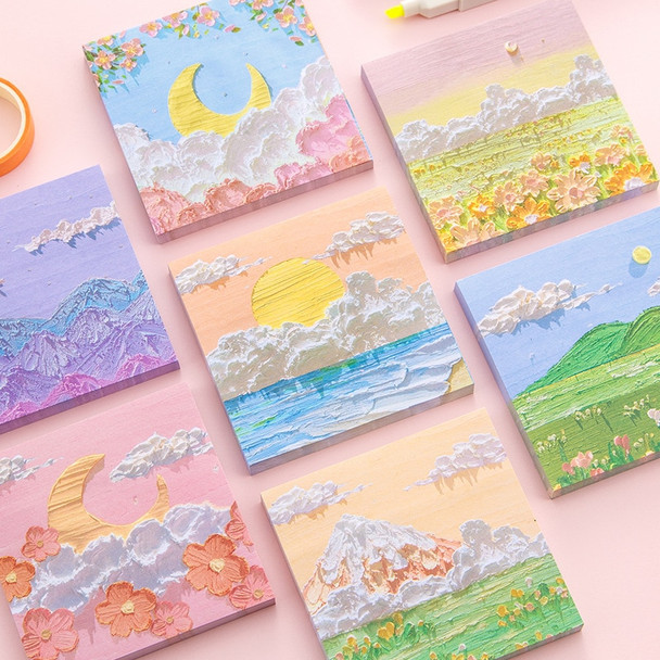 40PCS/Lot Beautiful Oil Painting 3D Scenery Message Sticker Tablet Memo Pad Posted Paper Notepad Self-adhesive Notes