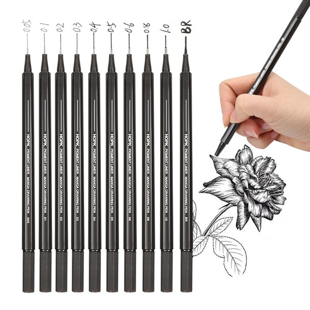 10Pcs/set Waterproof Ink Black Micron Neelde Drawing Pen Pigment Fine Line Sketch Markers Pen For Hand-Paint anime Art Supplies 10Pcs/set Waterproof Ink Black Micron Neelde Drawing Pen Pigment Fine Line Sketch Markers Pen For Hand-Paint anime Art Supplies