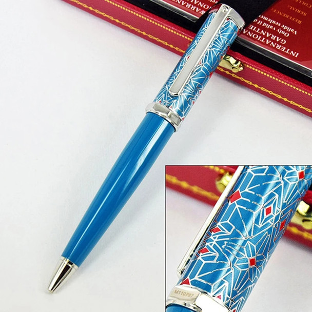 Luxury Red Rhombus Net Pattern Ballpoint Pen Dumont de CT Heptagon Blue / Green Barrel Silver Trim With Serial Number