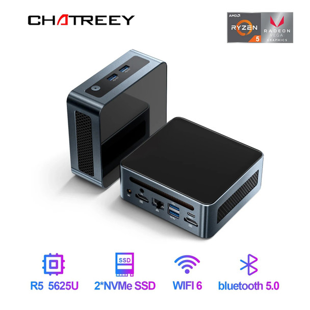 Chatreey AN2P Mini PC AMD Ryzen 5 5625U Gaming Desktop Computer M.2 NVME SSD 2xDDR4 Slot WIFI6