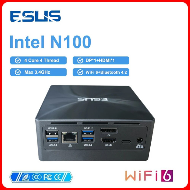 ESUS Mini PC Intel N100 16G 512G Pocket PC 8GB 256GB Windows 10 WIFI6 1000M Desktop Mini Computer PC Gamer 미니pc