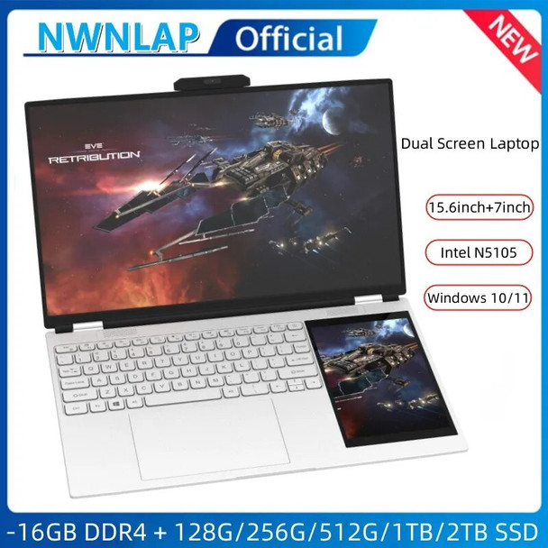 New Arrivals Dual Screen Laptop N95 12th Generation 16G DDR4 - 1TB SSD 15.6" IPS 2K Screen+7" Touch LCD PC Portable Noteboo