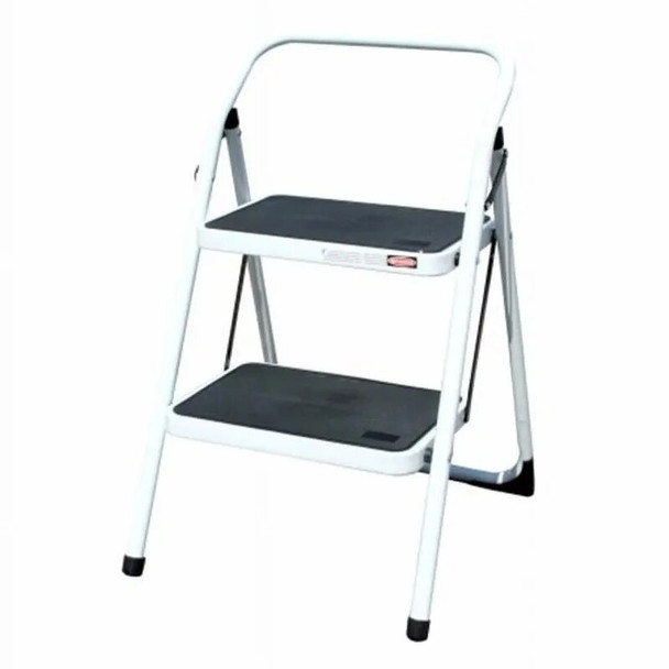 AmeriHome Black and White Two-Step Metal Utility Stool Ladder for Home Step Stool